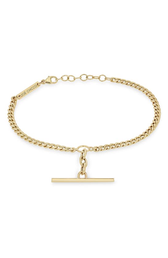 Shop Zoë Chicco Bar Curb Chain Bracelet In Yellow Gold