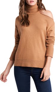 Asymmetrical shoulder cutout turtleneck cotton blend 2025 sweater vince camuto