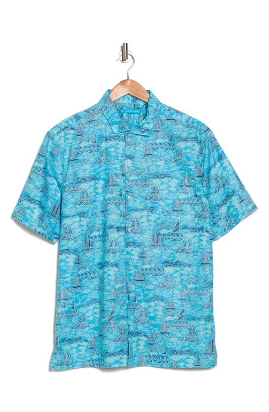 Shop Tori Richard Fish N Sea Print Cotton Short Sleeve Button-up Shirt In Blue