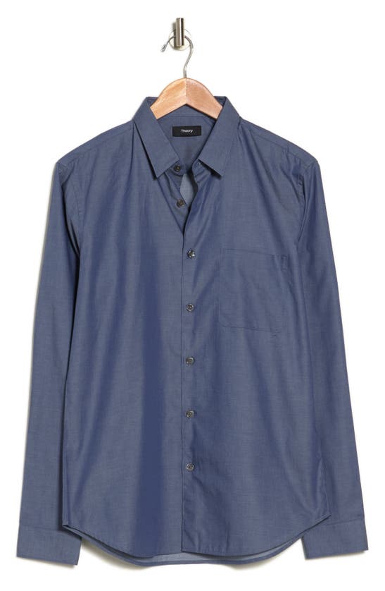 Theory Rammy Cotton Chambray Twill Button-up Shirt In Blue Multi