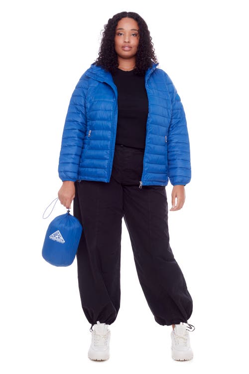 Alpine North Plus Size Yoho Lightweight Packable Puffer Jacket & Bag In Cobalt