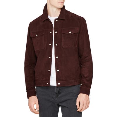 Reiss Jaggar Suede Trucker Jacket, Burgundy
