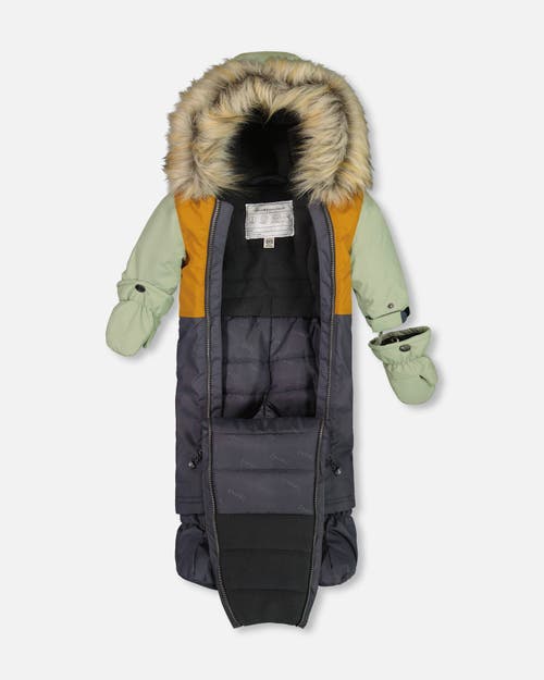 Shop Deux Par Deux Baby Boy's One Piece Baby Snowsuit Sage, Brown And Dark Grey In Ebony