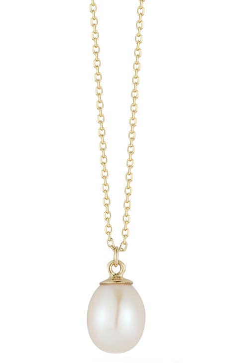 14K Gold 6.5mm Pearl Pendant Necklace