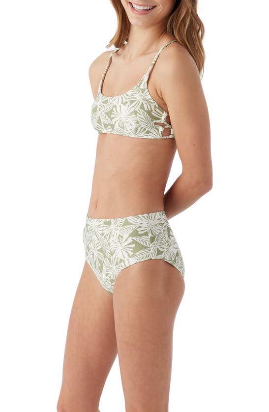 Shop O'neill Kids' Half Moon Tropical Two-piece Swimsuit In Oil Green