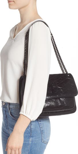 SAINT LAURENT Niki medium crinkled glossed-leather shoulder bag in