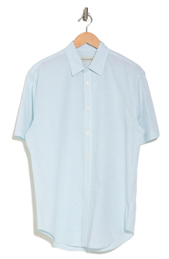 Shop Coastaoro Dax Short Sleeve Linen Blend Button-up Shirt In Teal