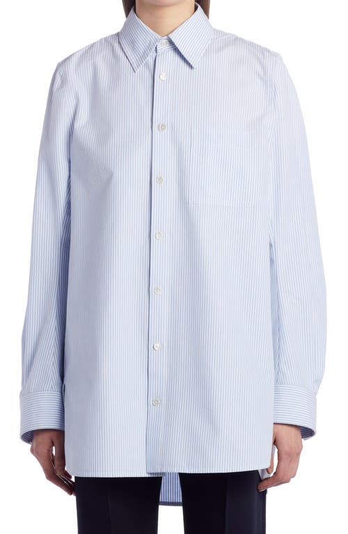 Bottega Veneta Stripe Oversize Cotton Button-Up Shirt in Pale Blue/White