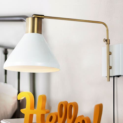 Jonathan Y Max Swing Arm 1-light Modern Midcentury Iron Usb Charging Port Led Sconce In White
