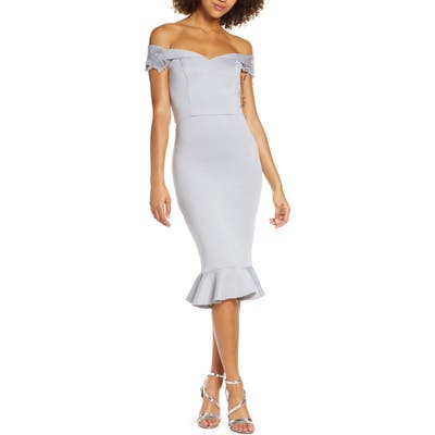 Chi Chi London Oaklee Off The Shoulder Body-Con Cocktail Dress, Blue