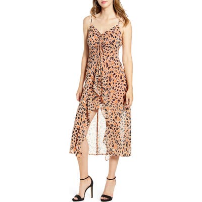 J.o.a. Animal Print Ruched Front Dress, Brown