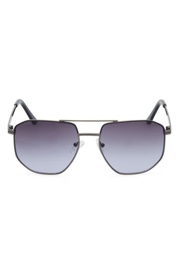 Shop Guess 60mm Gradient Pilot Sunglasses In Shiny Gunmetal/smoke