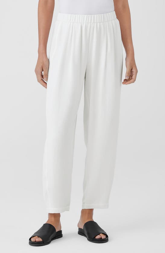 Shop Eileen Fisher Pleated Silk Ankle Latern Pants In Ivory