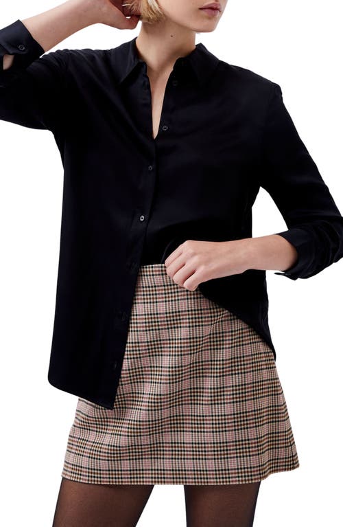 Shop French Connection Ennis Satin Button-up Shirt In Black