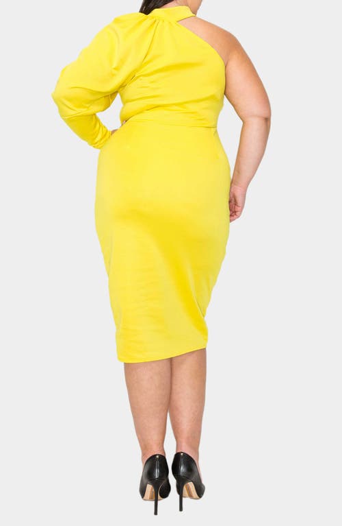 Shop L I V D Gigi One-shoulder Long Sleeve Midi Dress In Yellow