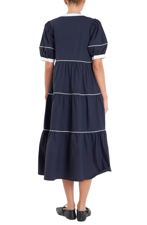 Shop English Factory Contrast Trim Midi Dress In Navy