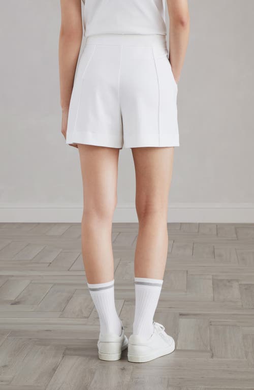 Shop Brunello Cucinelli Cotton Interlock Shorts With Shiny Tab In White