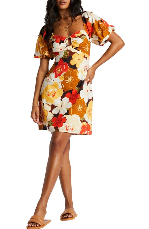 Billabong Shine Bright Floral Puff Sleeve Cotton Dress | Nordstrom