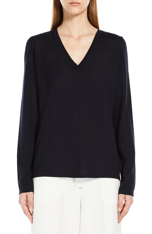Max Mara Leisure Cavour V-Neck Virgin Wool Sweater in Navy at Nordstrom, Size Small