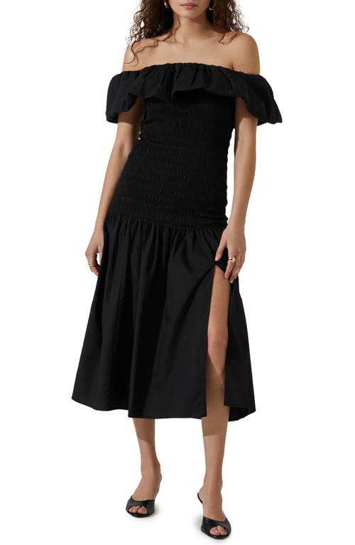 Shop Astr The Label Off The Shoulder Cotton Midi Dress In Black