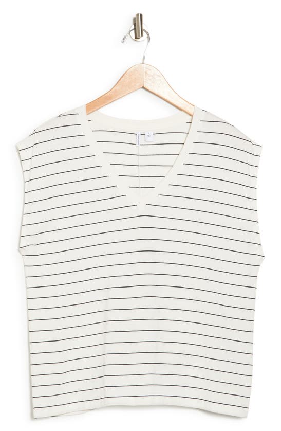 Shop Nordstrom V-neck Pima Cotton T-shirt In Ivory- Black Lauren Stripe