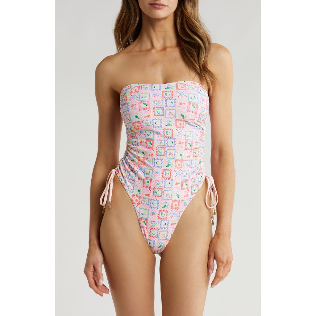 Kulani Kinis Strapless Cinched Tie One-piece Swimsuit In Multi