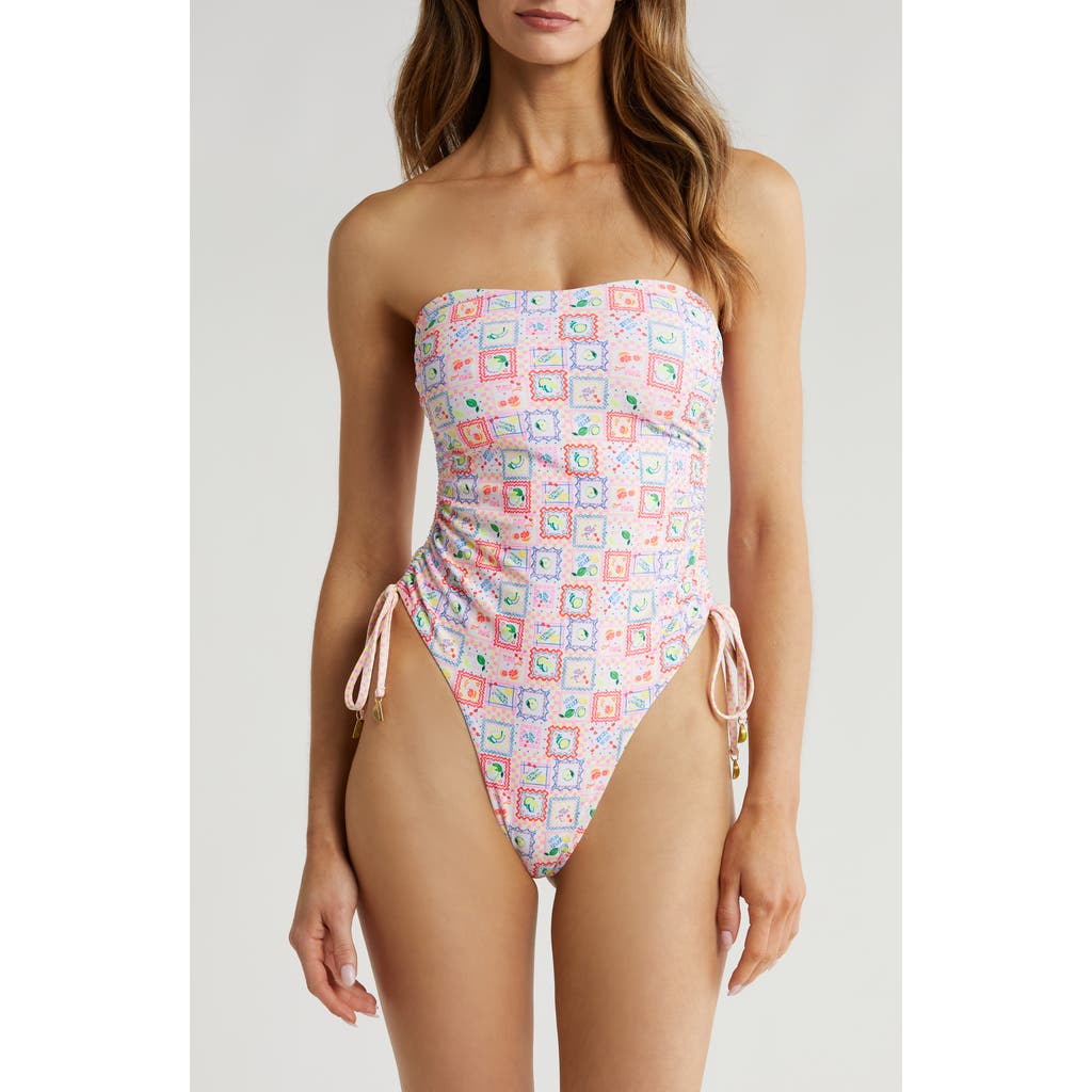 Kulani Kinis Strapless Cinched Tie One-piece Swimsuit In Citron Coast