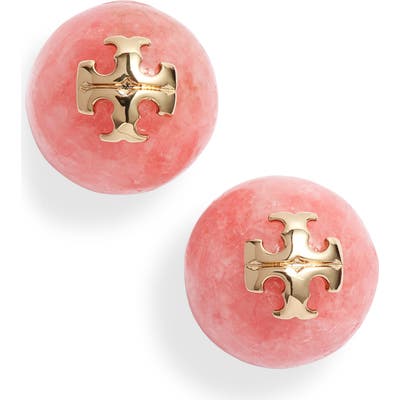 Tory Burch Logo Semiprecious Stone Stud Earrings