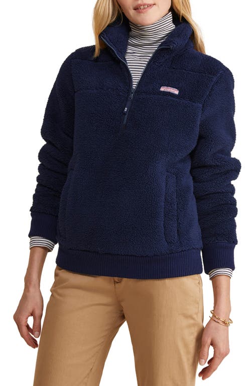 vineyard vines Plush Teddy High Pile Fleece Quarter Zip Pullover in Nautical Navy at Nordstrom, Size Large