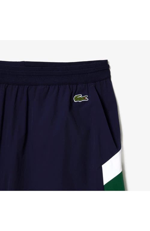 Lacoste Colorblock Cotton Swim Trunks In Yun Navy Blue/green-flour