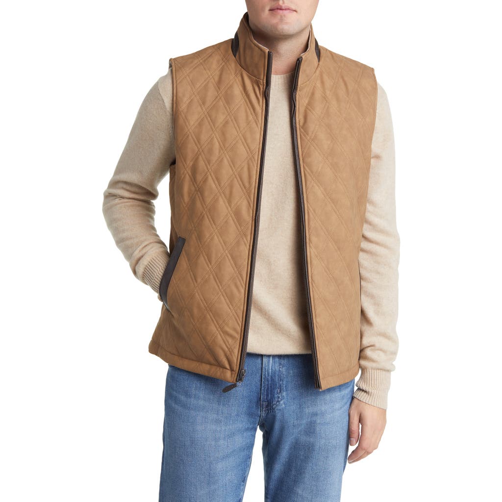 Johnston & Murphy Reversible Quilted Waistcoat In Camel/light Brown