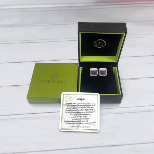 Luvmyjewelry Fossil Agate Stone Cufflinks In Black Rhodium Plated Sterling Silver In Silver