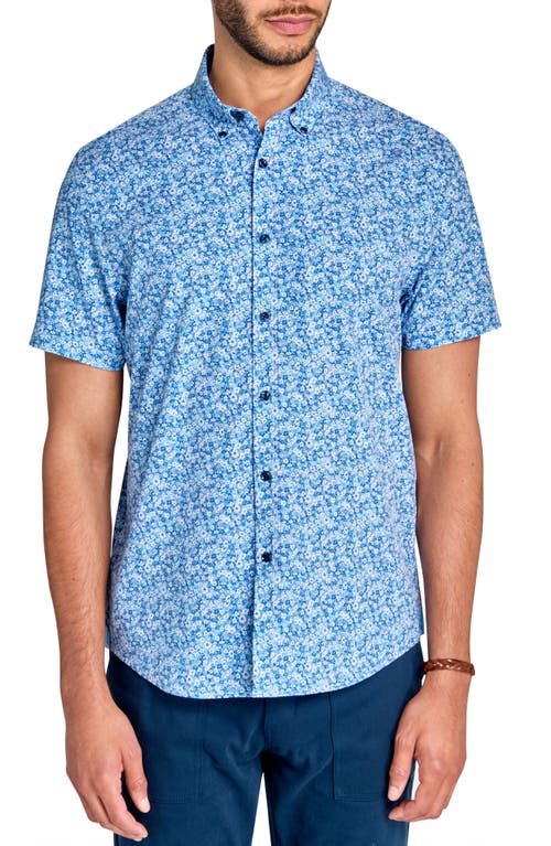 Brooklyn Brigade Micro Floral Recycled 4-way Stretch Performance Short Sleeve Shirt In Blue
