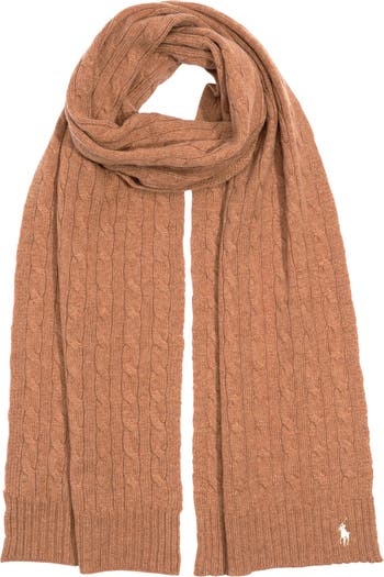 Polo Ralph Lauren Logo Embroidered Wool & Cashmere Cable Stitch Scarf |  Nordstrom