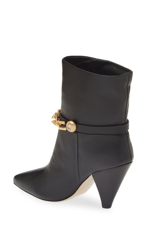 Shop Avec Les Filles Spencer Golden Chain Pointed Toe Leather Bootie In Black