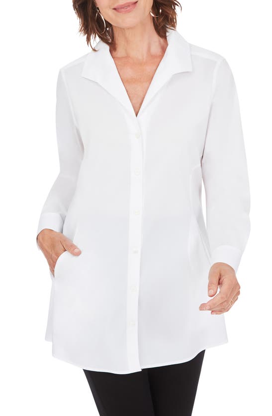 FOXCROFT CECILIA NON-IRON BUTTON-UP TUNIC SHIRT