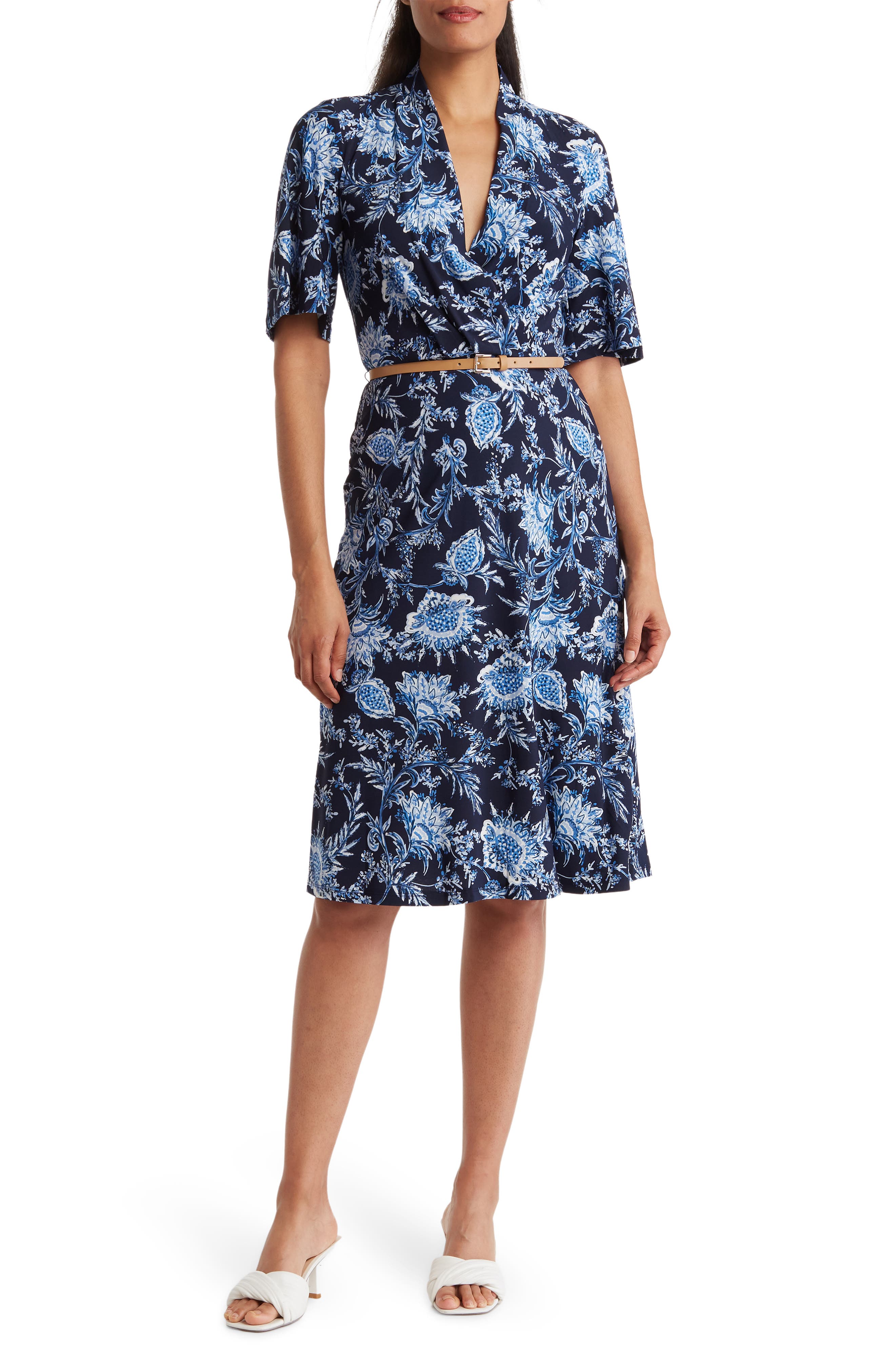 tommy hilfiger belted fit and flare dress