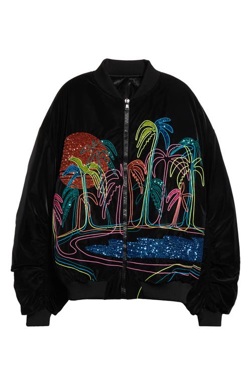 Balmain Embroidered Palm Satin Bomber Jacket In 0pa Black