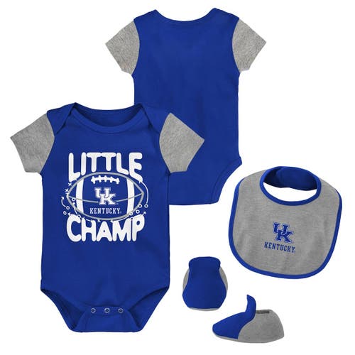 Outerstuff Newborn & Infant Royal/Heather Gray Kentucky Wildcats Little Champ Bodysuit Bib & Booties Set