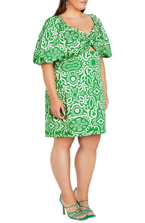 Shop City Chic Amari Puff Sleeve Cutout Cotton Dress In Green Amari