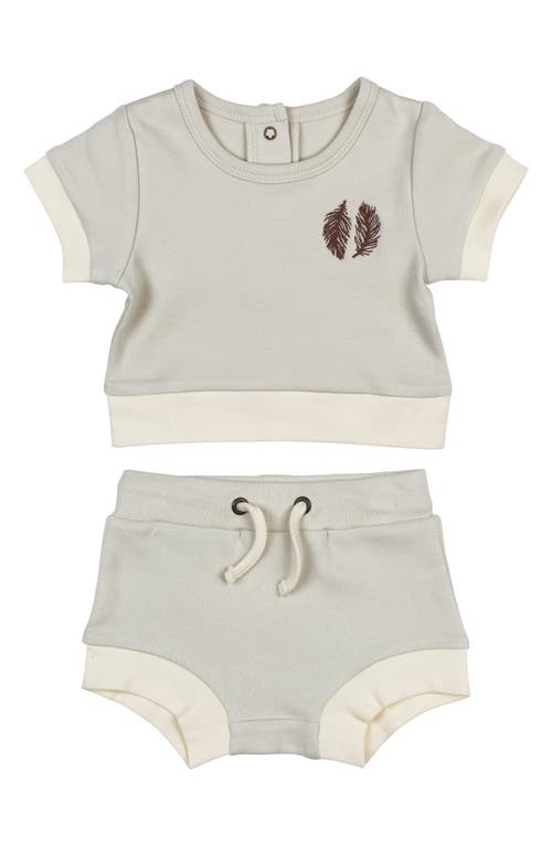 L'Ovedbaby Embroidered Organic Cotton T-Shirt & Shorts Set Stone Feather at Nordstrom,