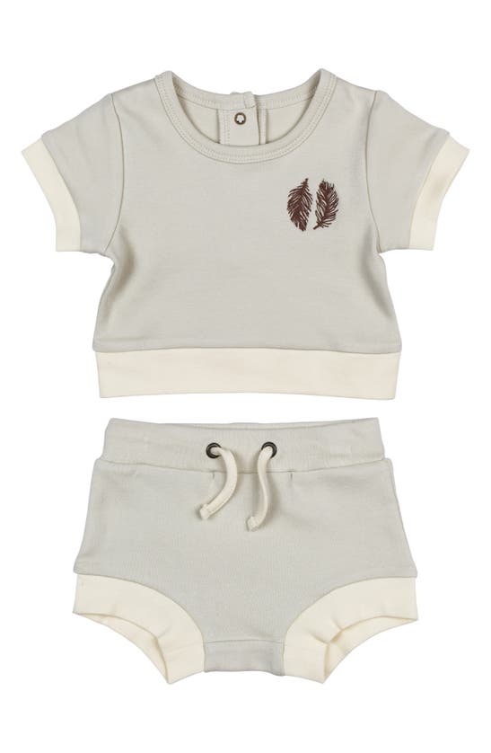 L'ovedbaby Babies' Embroidered Organic Cotton T-shirt & Shorts Set In Stone Feather