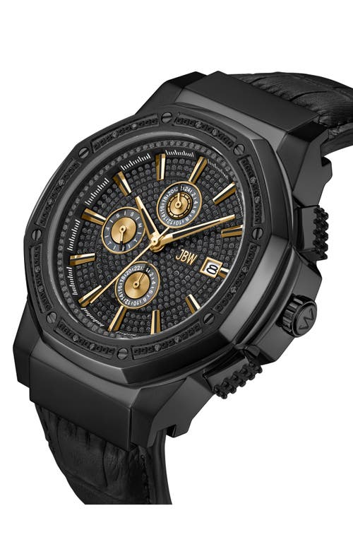 Jbw Saxon Diamond Croc Embossed Leather Strap Watch, 44mm In Ip Black