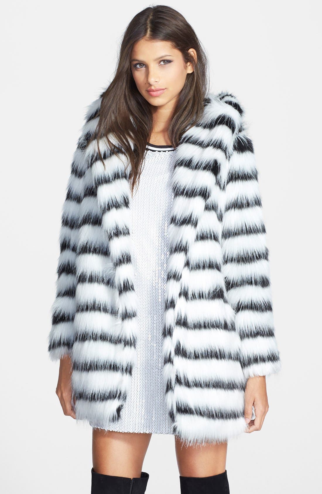 Glamorous Stripe Faux Fur Coat Nordstrom