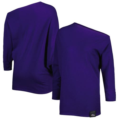 Women's KIYA TOMLIN Purple Baltimore Ravens Twisted Tri-Blend Asymmetrical 3/4-Dolman Sleeve Sweatshirt
