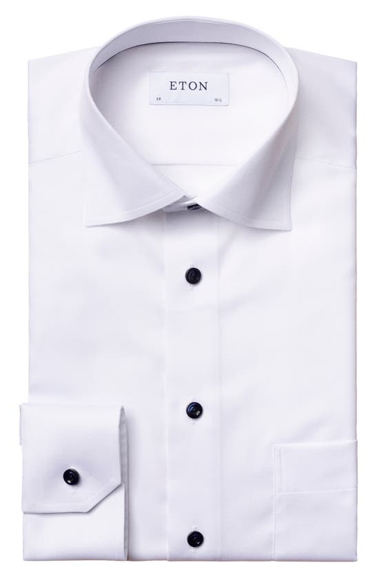 Shop Eton Classic Fit Navy Buttons Twill Dress Shirt In White