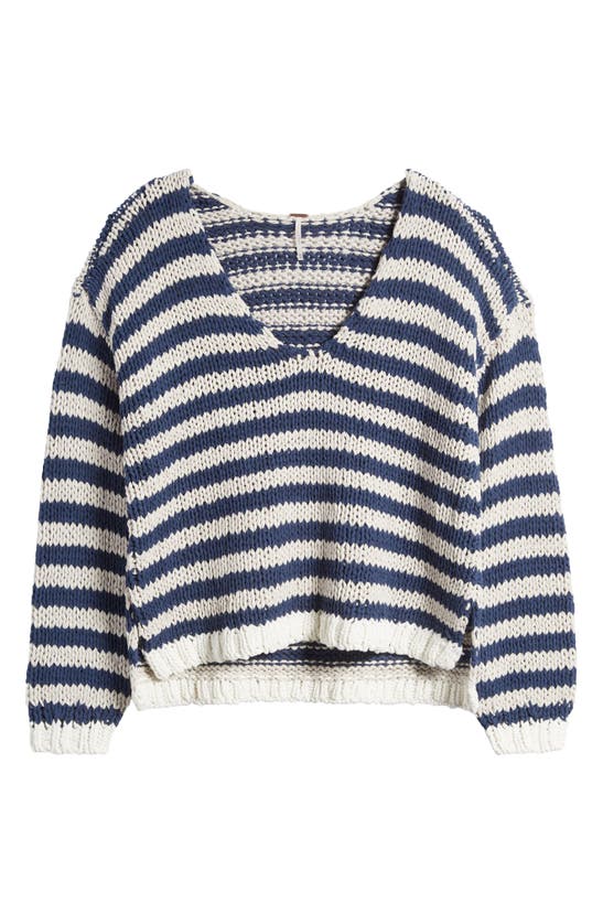 Shop Free People Portland Stripe Cotton Sweater In Denim Island Combo