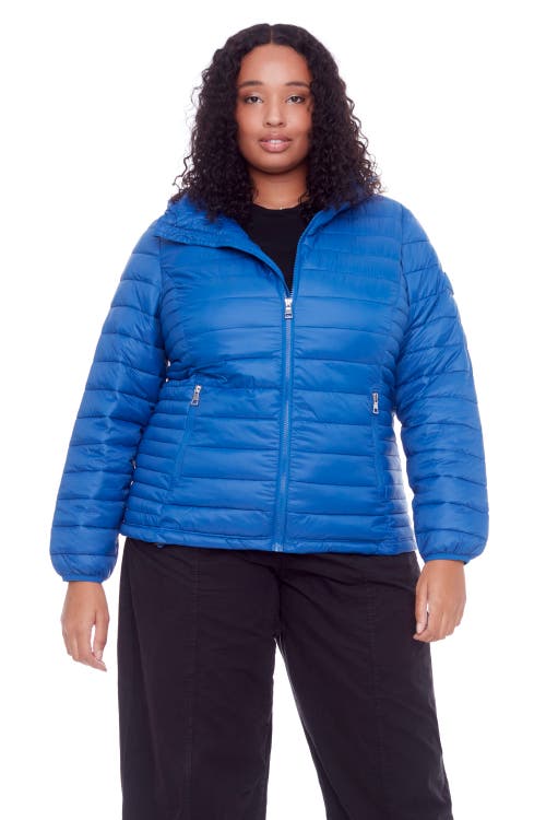 Alpine North Plus Size Yoho Lightweight Packable Puffer Jacket & Bag In Cobalt
