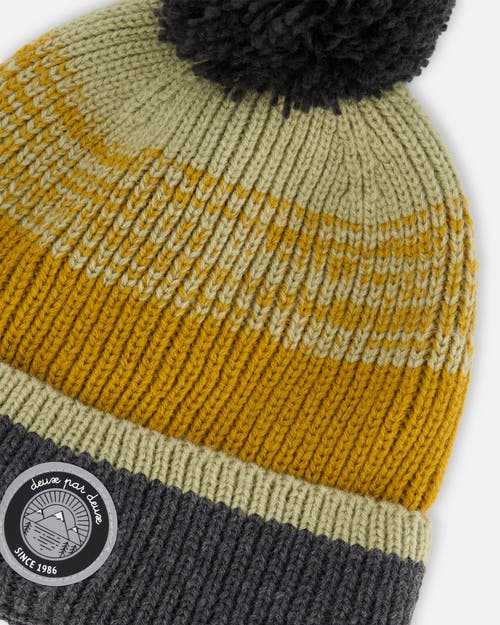Deux Par Deux Boy's Knit Hat Gray, Spice And Sage In Stripes