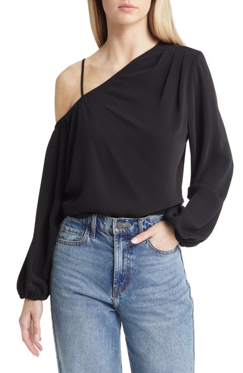 Open Edit Pleated Asymmetric Top Black at Nordstrom,